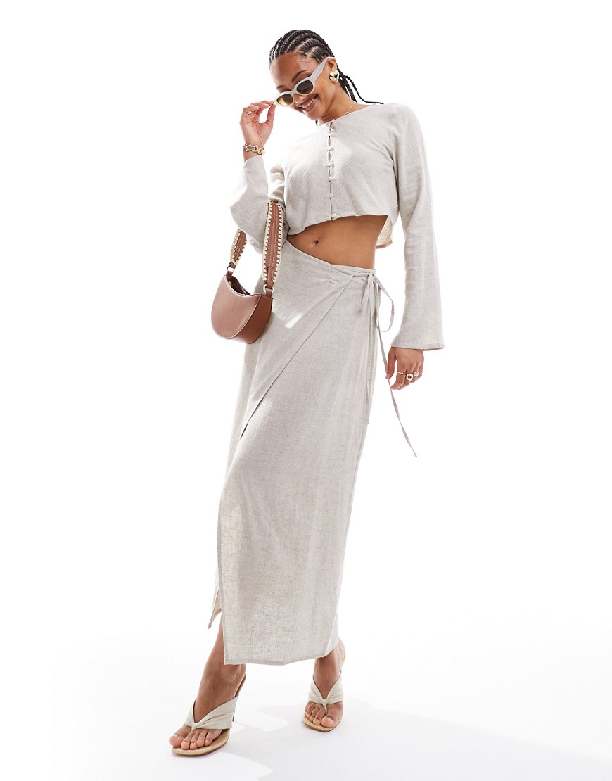 Pretty Lavish foldover maxi skirt co-ord in stone-Neutral