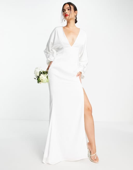 Pretty Lavish – För bruden – Elfenbensfärgad maxiklänning i satin med slits, 2 av 4