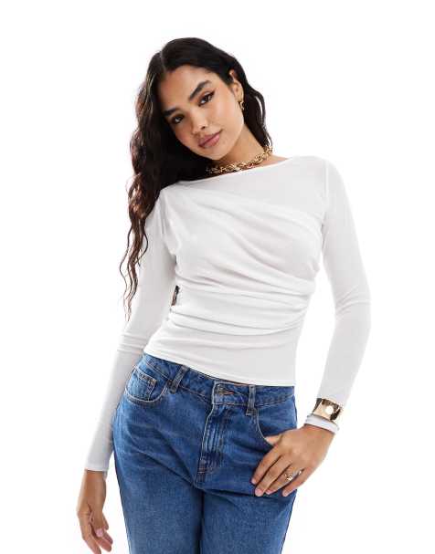 Pretty Lavish gathered jersey top in white - view 1
