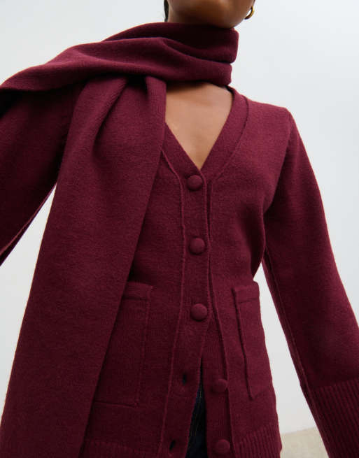 Pretty Lavish - Gebreid vest met sjaaldetail in bordeauxrood, 3 van 4