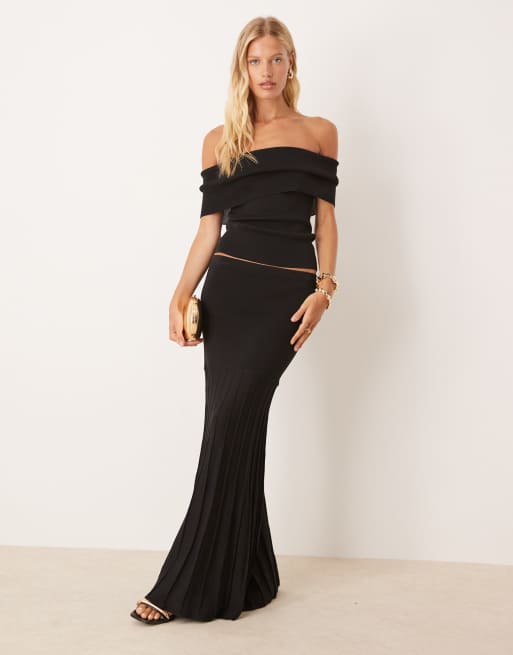 Pretty Lavish - Gebreide bardottop in zwart, deel van co-ord set, 2 van 4