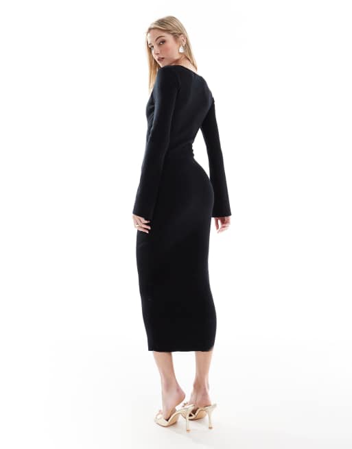 Pretty Lavish - Gebreide jurk met overslag in zwart, 3 van 4