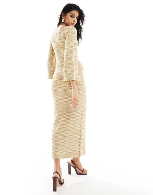 Pretty Lavish - Gebreide maxi jurk met blote schouders in gemêleerd limoen, 3 van 4