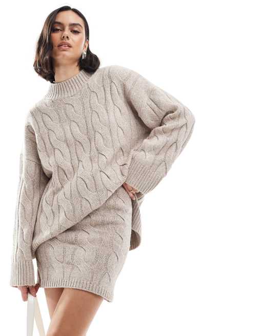 Pretty Lavish - Gebreide mini rok met kabels in beige, deel van co-ord set , 2 van 5