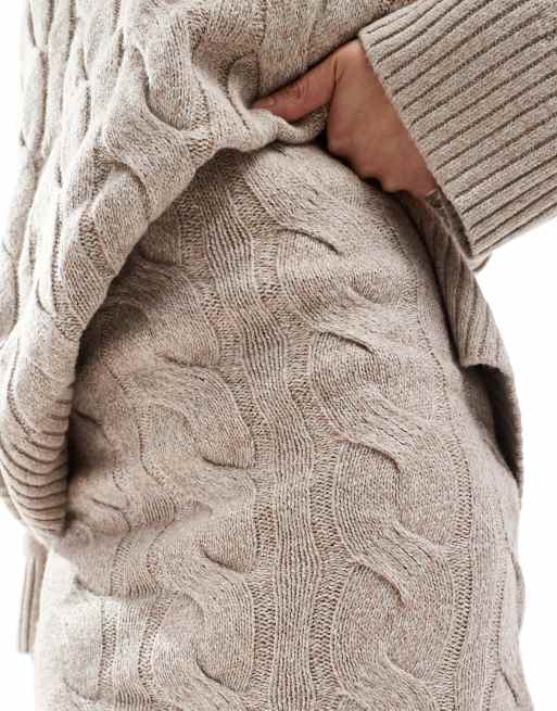 Pretty Lavish - Gebreide mini rok met kabels in beige, deel van co-ord set , 3 van 5