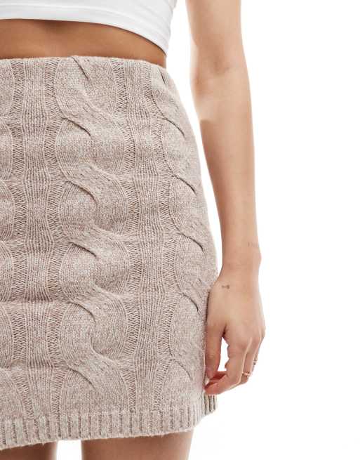 Pretty Lavish - Gebreide mini rok met kabels in beige, deel van co-ord set , 5 van 5