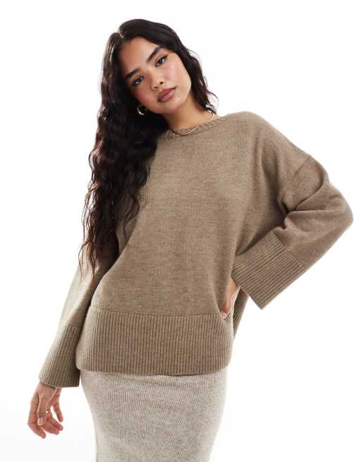 Pretty Lavish - Gebreide oversized trui in champignon