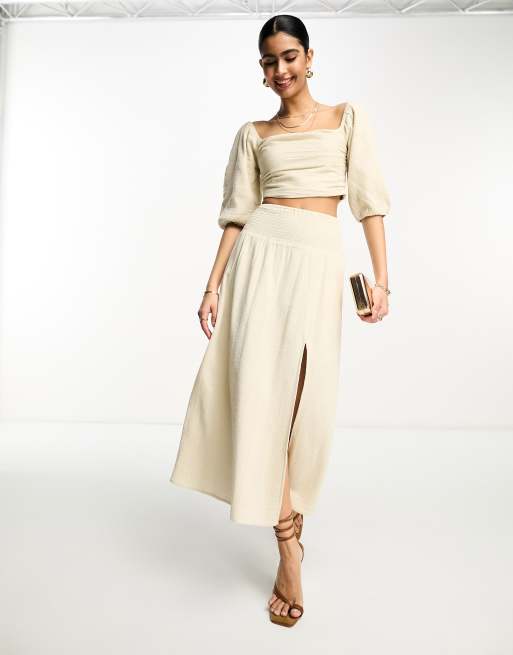 Pretty Lavish - Gerimpelde maxi rok in stone, deel van co-ord set