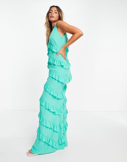 Pretty Lavish – Gestuftes Midaxikleid in Grün mit Rüschen, 4 von 4