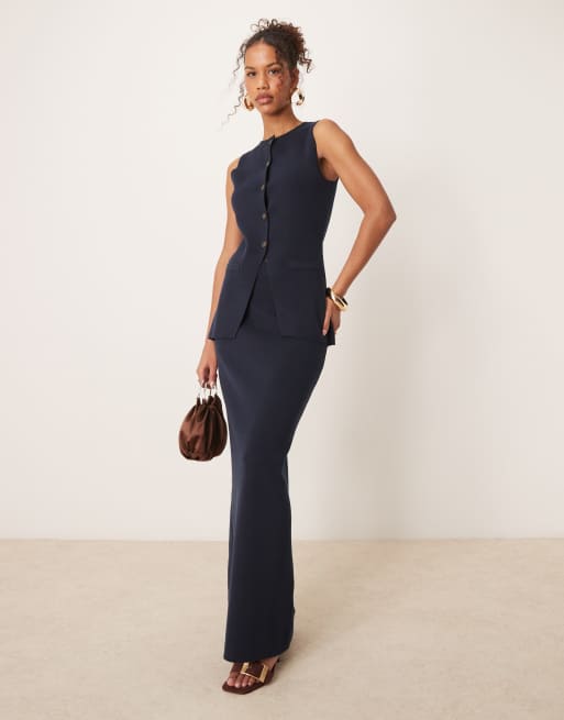 Pretty Lavish - Gilet de tailleur d'ensemble long en maille - Bleu marine, 3 de 4