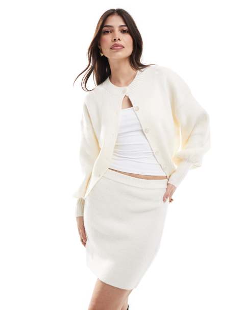 Pretty Lavish - Gilet d'ensemble en maille style bomber - Crème - view 1