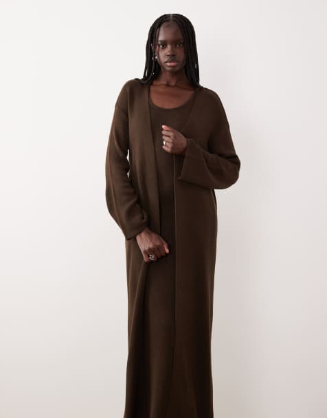 Pretty Lavish - Gilet d'ensemble long en maille - Marron - view 1