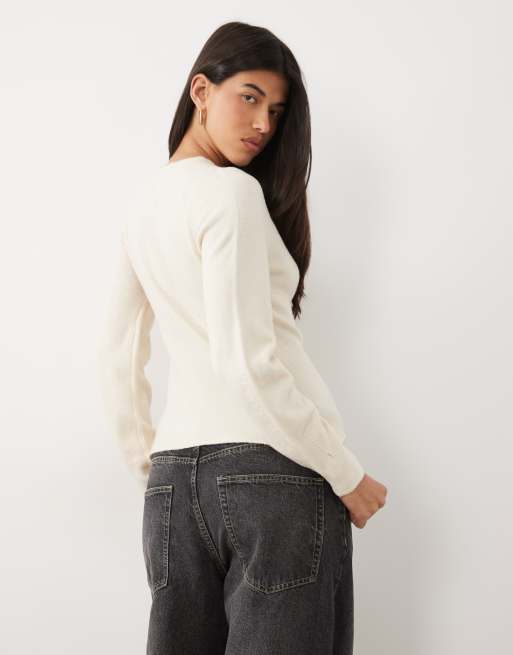 Pretty Lavish gilet en maille boutonné à la taille couleur crème, 3 de 4