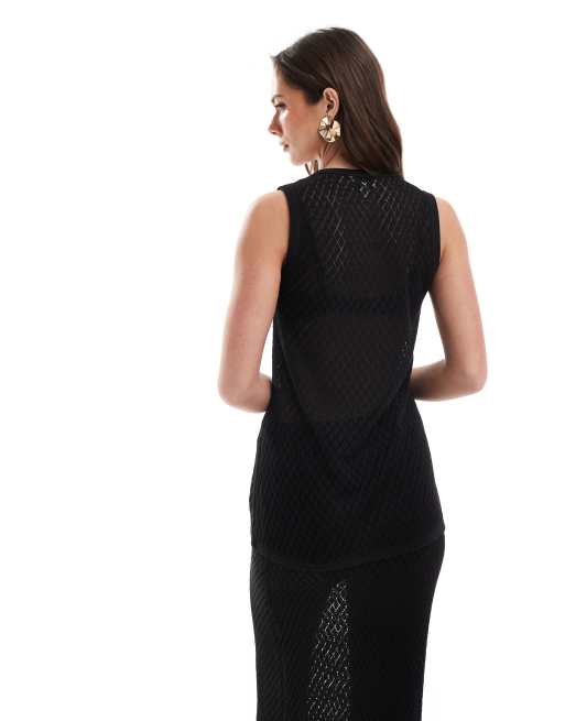 Pretty Lavish gold trim knit vest in black - part of a set