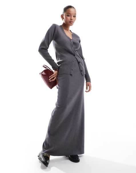Pretty Lavish - Gonna lunga antracite in maglia a coste in coordinato - view 1