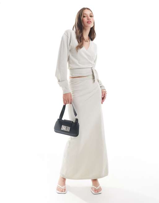 Pretty Lavish - Gonna lunga in maglia bouclé color pietra in coordinato