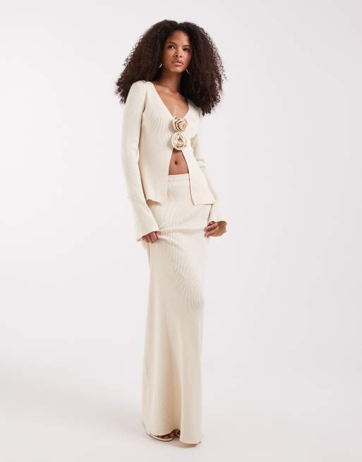 Pretty Lavish - Gonna lunga in maglia color pietra in coordinato, 1 di 5