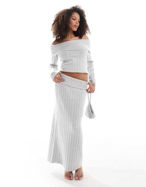Pretty Lavish - Gonna lunga in maglia comoda grigia in coordinato - view 1