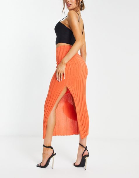 Pretty Lavish - Gonna midi in maglia leggera arancione in coordinato - view 1