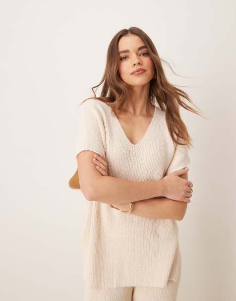 Pretty Lavish – Gräddvit, ribbstickad topp i oversize, del av set - view 1