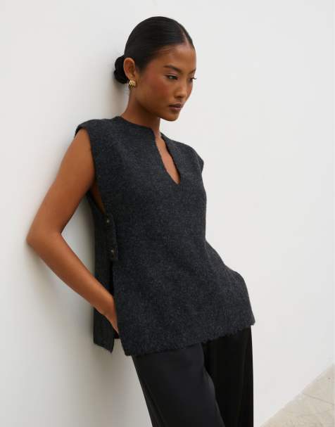 Pretty Lavish knit tabard vest in charcoal grey