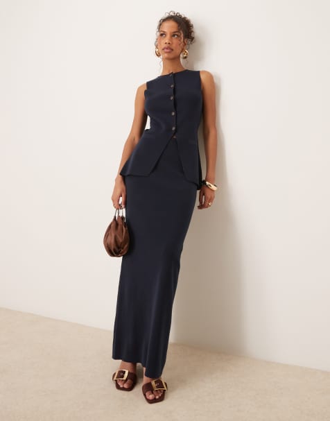 Pretty Lavish knit maxi skirt co-ord in navy