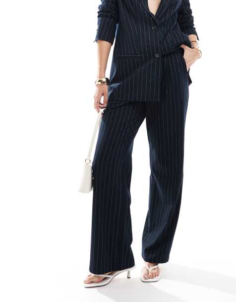 Pretty Lavish slouchy tailored trouser co-ord in navy pinstripe