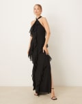 [Pretty Lavish] Pretty Lavish halter neck ruffle maxi dress in black 12 BLACK