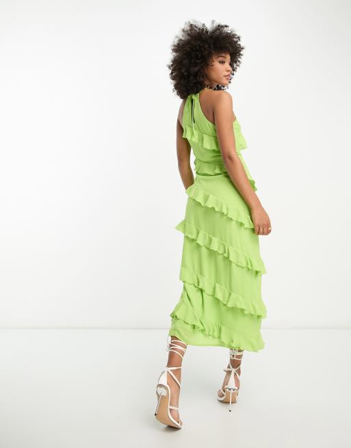 Pretty Lavish halter-neck ruffle maxi dress in lime