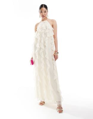 Pretty Lavish Halter Ruffle Maxi Dress In Cream-yellow