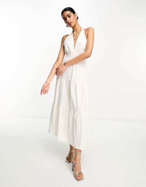 Frances White Linen Tiered Dress