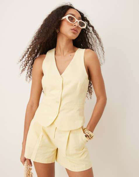 Pretty Lavish halterneck linen blend vest in lemon - part of a set - view 1