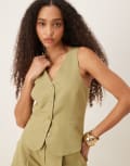 [Pretty Lavish] Pretty Lavish halterneck linen waistcoat in olive (part of a set)-Green 16 Olive