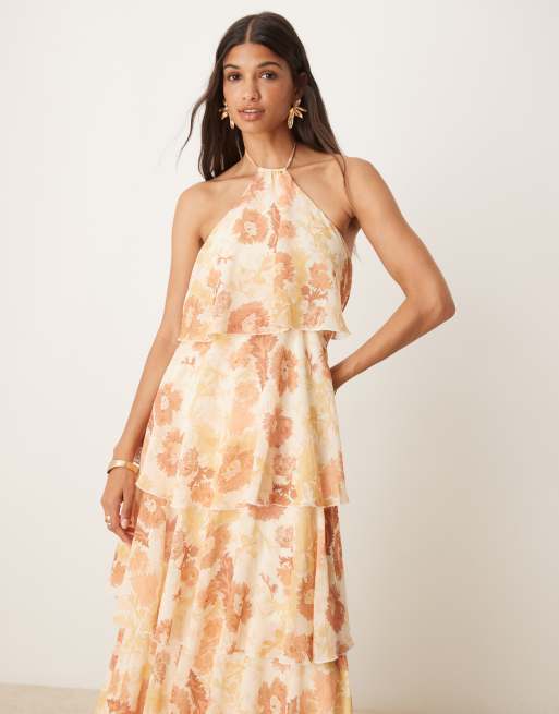 Pretty Lavish halterneck ruffle maxi dress in terracotta petal, 2 of 4