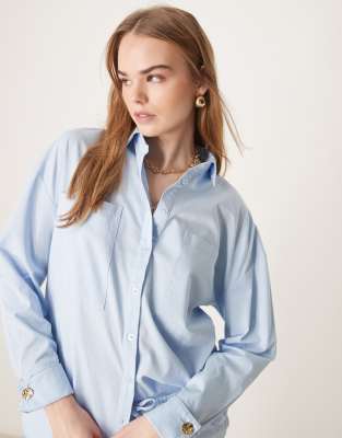 Pretty Lavish - Hemd aus Baumwollpopeline in Blau, Kombiteil