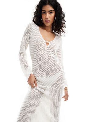 Pretty Lavish Hen crochet knit cut-out maxi dress in ivory