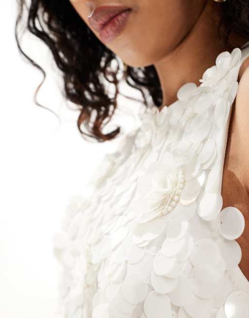 Pretty Lavish Hen floral embellished halter-neck mini dress in ivory, 2 of 4
