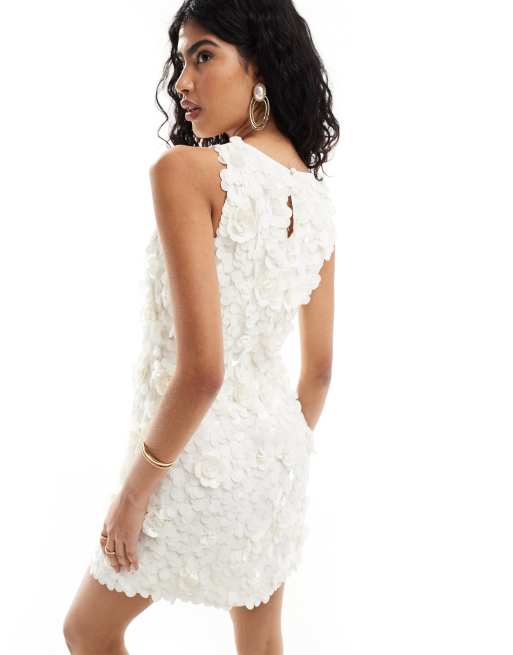 Pretty Lavish Hen floral embellished halter-neck mini dress in ivory, 3 of 4