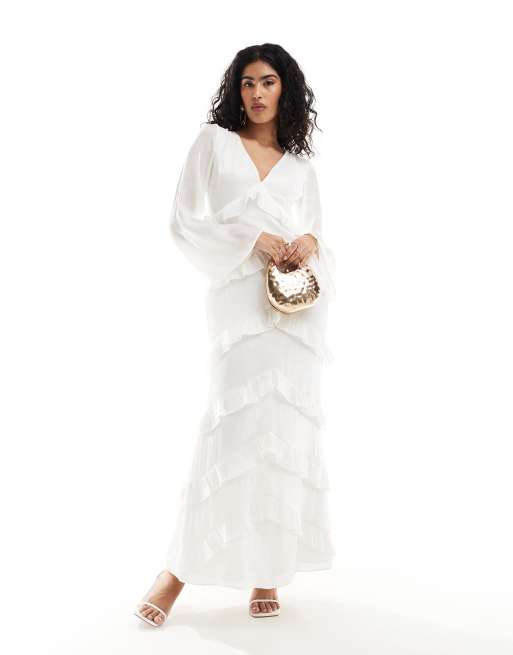 Pretty Lavish - Hen - Getextureerde maxi jurk met ruche in metallic ivoorwit