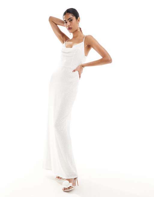 Pretty Lavish Hen Keisha embellished maxi dress in ivory sequin, 3 of 4
