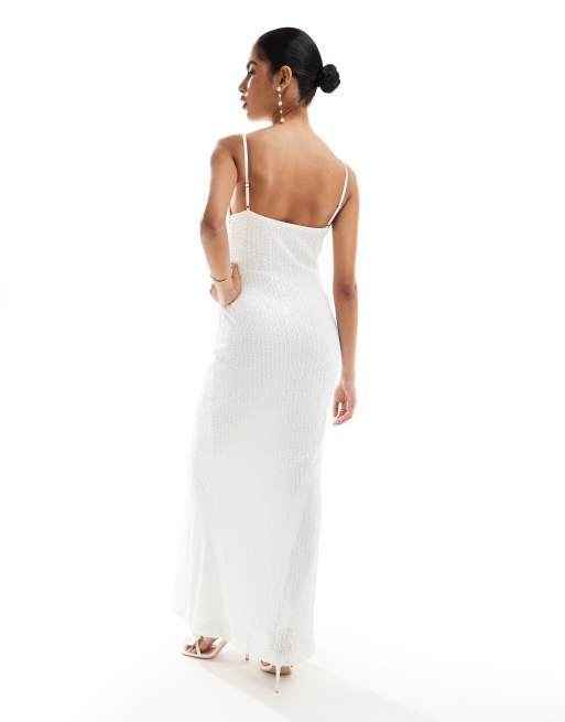 Pretty Lavish Hen Keisha embellished maxi dress in ivory sequin, 4 of 4