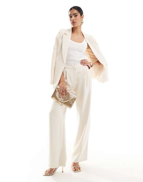Pretty Lavish Hen tailored satin trouser suit co-ord in ivory - view 1