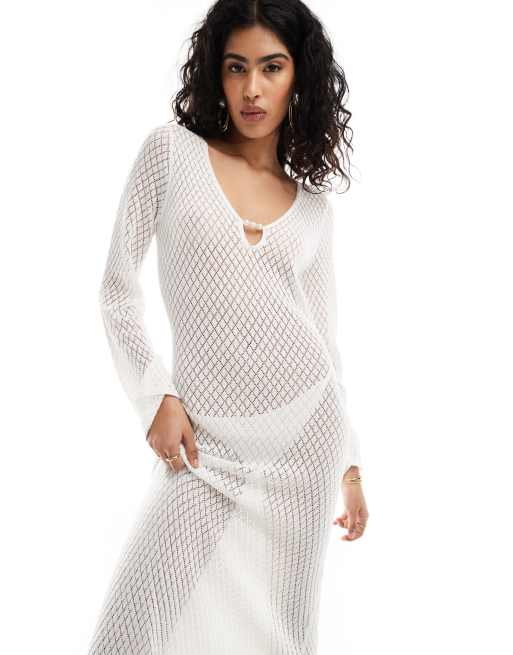 Pretty Lavish - Hen - Vestito lungo in maglia all'uncinetto color avorio con cut-out