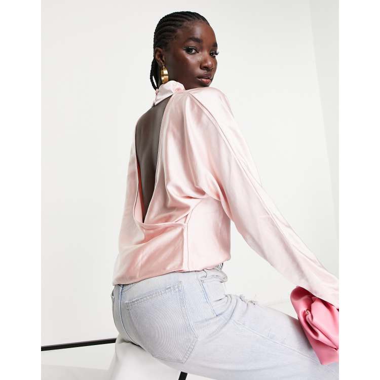 Blush pink satin store blouse