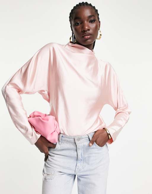 Pretty Lavish high neck backless blouse in blush pink ASOS