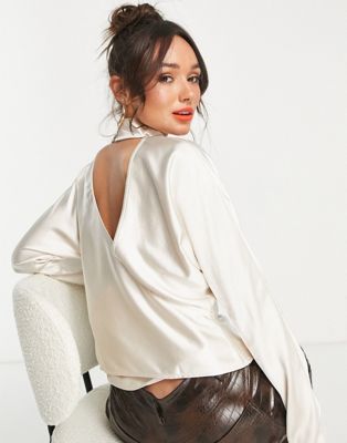 Pretty Lavish high neck backless blouse in oyster