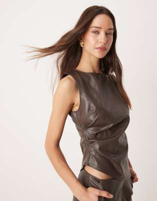 Pretty Lavish Pretty Lavish high neck faux leather top co-ord in chocolate brown