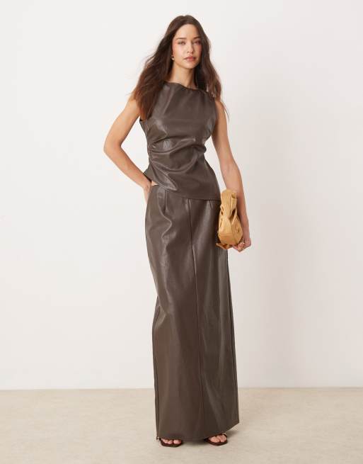 Pretty Lavish high neck faux leather top co-ord in chocolate brown, 2 of 4