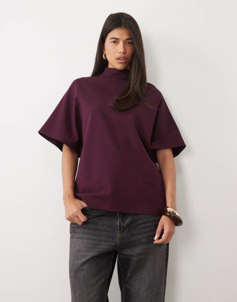Pretty Lavish high neck kimono style top in burgundy - view 1