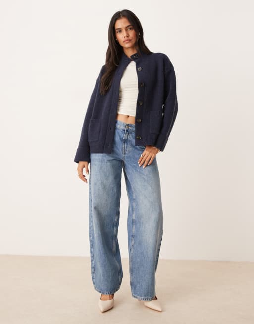Pretty Lavish high neck knit cardigan in navy, 2 of 4